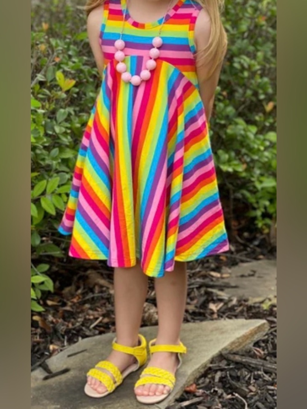 Sew Sassy Rainbow Stripe Twirl Dress Girls Size 8 Boutique Bright Colorful